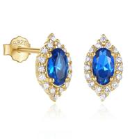 Elenza Goudkleurige Oorbellen met Blauwe Zirkonia en Diamantdetails - thumbnail