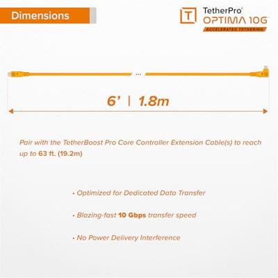 Tether Tools TetherPro Optima 10G USB-C, 6&apos; (1.8m), straight to right orange