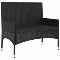 Tuinbank 2-zits met kussens poly rattan zwart - thumbnail