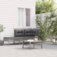 3-delige Loungeset met kussens poly rattan grijs - thumbnail