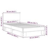 Bedframe bewerkt hout en metaal bruin eikenkleurig 90x200 cm - thumbnail