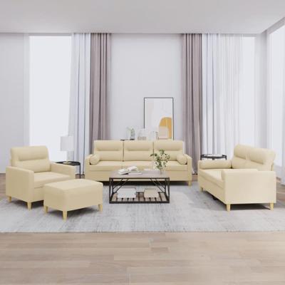 4-delige Loungeset met kussens stof crèmekleurig