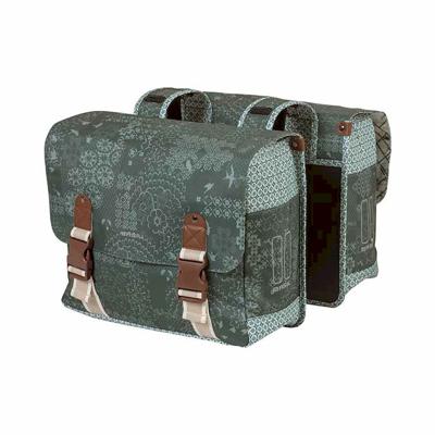Basil bohème dubbele fietstas - waterafstotend - polyester - groen - 35l
