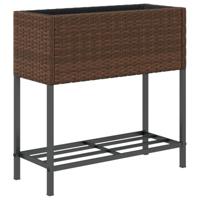 VidaXL Plantenbakken met schap 2 st 70x28x70 poly rattan bruin - thumbnail