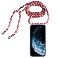 Vierhoek anti-val trasparent TPU mobiele telefoon geval met Lanyard voor iPhone 11 Pro (rode abrikoos grijs) - thumbnail