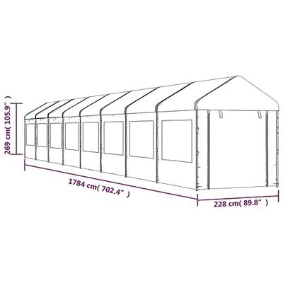 Prieel met dak 17,84x2,28x2,69 m polyetheen wit