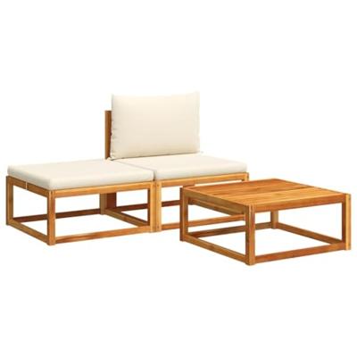 3-delige Loungeset met kussens massief acaciahout - thumbnail
