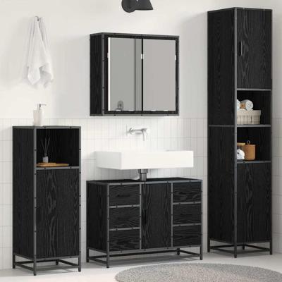 Badkamermeubelset met lade 3 pcs Zwart eiken 80 x 33 x 60 cm