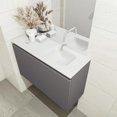MONDIAZ OLAN 80cm toiletmeubel dark grey. LEX wastafel talc rechts geen kraangat