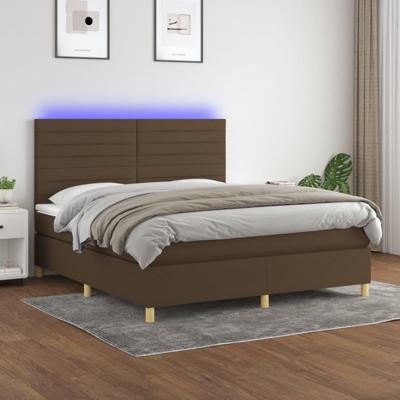 Boxspring met matras en LED stof donkerbruin 160x200 cm