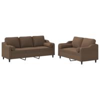 3-delige Loungeset met kussens stof bruin - thumbnail