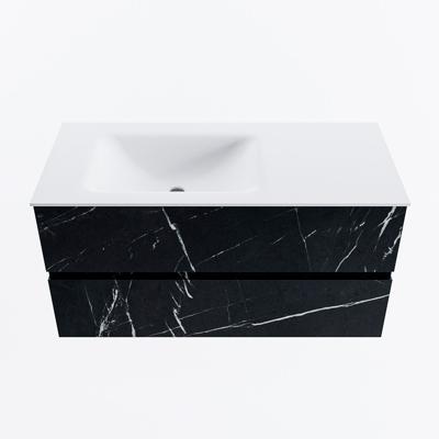 MONDIAZ VICA 100cm badmeubel onderkast Marquina 2 lades. Wastafel CLOUD links zonder kraangat, kleur Talc.