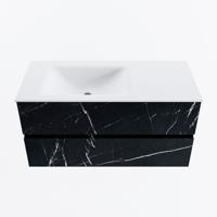 MONDIAZ VICA 100cm badmeubel onderkast Marquina 2 lades. Wastafel CLOUD links zonder kraangat, kleur Talc. - thumbnail