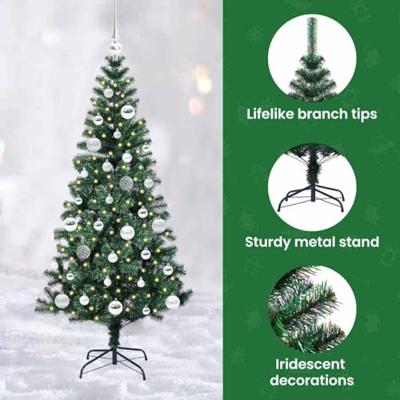 VidaXL Kunstmatig voorverlicht kerstboom groen 150 cm pvc en metaal