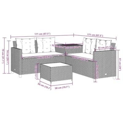 Tuinbank met tafel en kussens L-vormig poly rattan grijs Tuinbank met tafel en kussens L-vormig poly rattan grijs