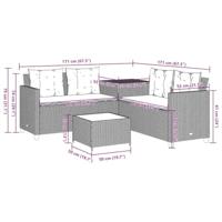 Tuinbank met tafel en kussens L-vormig poly rattan grijs - thumbnail