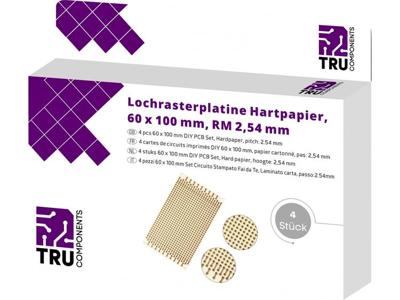 TRU COMPONENTS T1906SA037 Printplaat Hardpapier (l x b) 100 mm x 60 mm 35 µm Rastermaat 2.54 mm Inhoud 4 stuk(s)