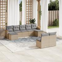 9-delige Loungeset met kussens poly rattan beige - thumbnail