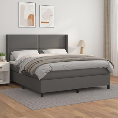 Boxspring met matras kunstleer grijs 180x200 cm