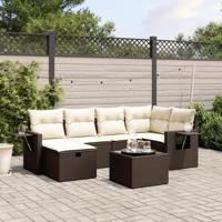 6-delige Loungeset met kussens poly rattan bruin - thumbnail