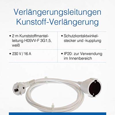 AS Schwabe 50201 Stroom Verlengkabel 16 A Wit 2.00 m H05VV-F 3G 1,5 mm²