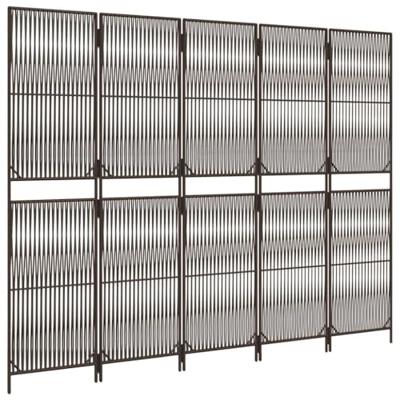 Kamerscherm 5 panelen poly rattan bruin
