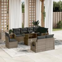 9-delige Loungeset met kussens poly rattan grijs - thumbnail