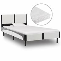 vidaXL Bed met matras kunstleer wit en zwart 90x200 cm - thumbnail