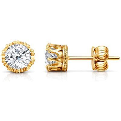 Zirkonia Oorbellen 7mm - Goudkleurige Studs - Oorknopjes met Kroonzetting - Luxe Look