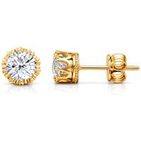 Zirkonia Oorbellen 7mm - Goudkleurige Studs - Oorknopjes met Kroonzetting - Luxe Look - thumbnail
