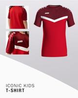 JAKO 6124K T-Shirt Iconic Kids - Rood/Wijnrood - 140 - thumbnail