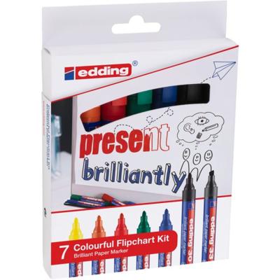 Edding 4-3033-7 Flipchartmarker Colourful 1.5 - 3 mm Zwart, Geel, Oranje, Rood, Groen, Blauw 1 set(s)