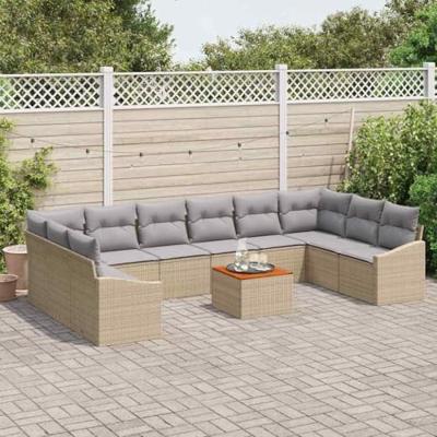 Tuinbankenset 11 pcs Beige en Licht Grijs poly rattan
