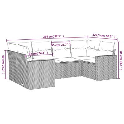 6-delige Loungeset met kussens poly rattan zwart - thumbnail