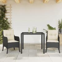 3-delige Tuinset met kussens poly rattan zwart - thumbnail