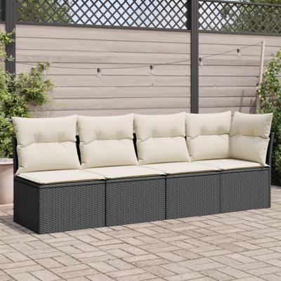 Tuinbank 4-zits met kussens poly rattan zwart Tuinbank 4-zits met kussens poly rattan zwart