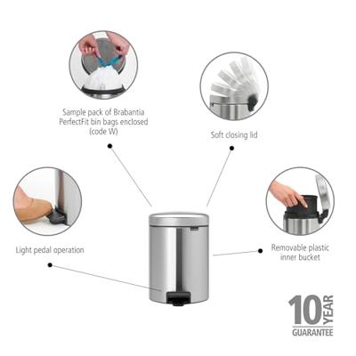 Brabantia pedaalemmer Newlcon 5 liter matt steel fingerprint proof - thumbnail