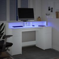 Bureau met LED-verlichting 140x55x91 cm bewerkt hout wit - thumbnail
