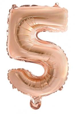Folieballon Cijfer &apos;5&apos; Rose Goud 40cm met stokje