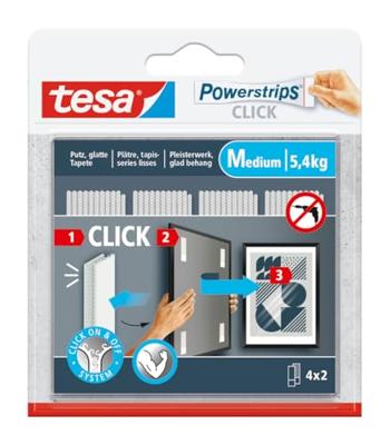 Tesa Powerstrips Click medium, draagkracht 1 kg, blister van 2 x 4 stuks
