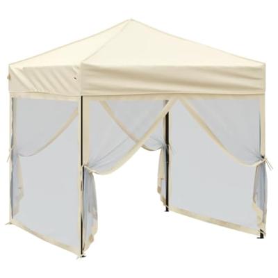Partytent inklapbaar met zijwanden 2x2 m crmekleurig - thumbnail