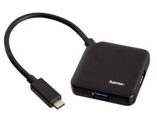 Hama 4-poorts USB Type-C Hub (tot 5 Gbit/s, geïntegreerde USB-kabel) zwart
