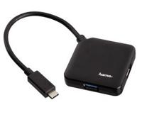 Hama 4-poorts USB Type-C Hub (tot 5 Gbit/s, geïntegreerde USB-kabel) zwart - thumbnail