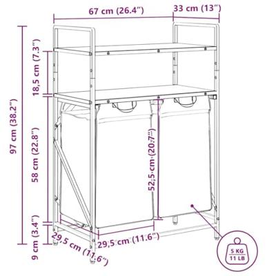 Wasmand 2 vakken met planken grijs sonoma eiken Wasmand 2 vakken met planken grijs sonoma eiken