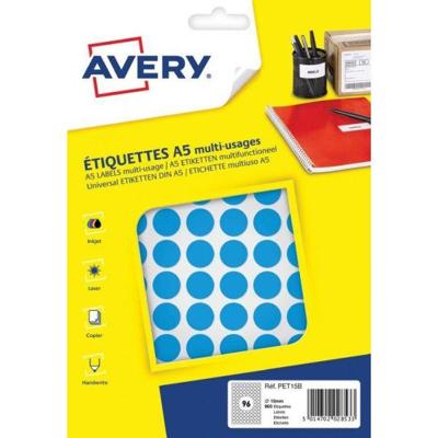 Etiket Avery A5 papier rond 15mm BLAUW 960 stuks 96 per vel