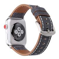 Denim Pattern Echt Leren bandje - Grijs - Geschikt voor Apple Watch 44mm / 45mm / 46mm / 49mm - thumbnail