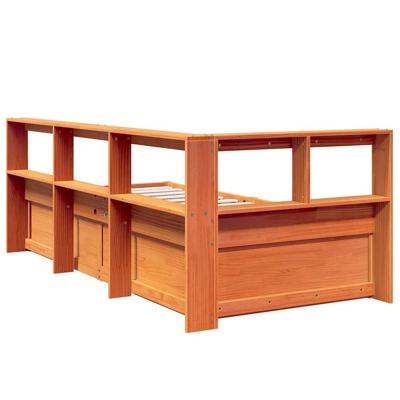 Bed met boekenkast zonder matras grenenhout wasbruin 100x200 cm - thumbnail