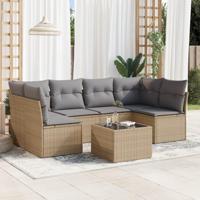 7-delige Loungeset met kussens poly rattan beige - thumbnail