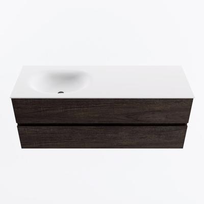 MONDIAZ VICA 130cm badmeubel onderkast Dark Brown 2 lades. Wastafel MOON links 1 kraangat, kleur Talc.