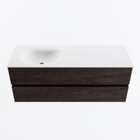 MONDIAZ VICA 130cm badmeubel onderkast Dark Brown 2 lades. Wastafel MOON links 1 kraangat, kleur Talc. - thumbnail